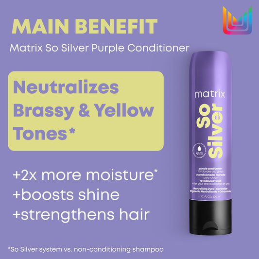 Matrix So Silver Purple Conditioner, Neutralizes Yellow Tones, For Blonde, Grey, and Platinum Hair, Color Depositing and Pigmented Conditioner For Color Treated Hair, Salon, Vegan 🍁 All In One Marketplace Canada