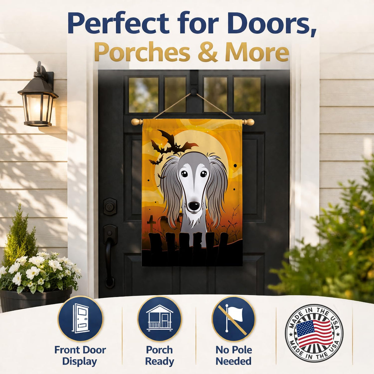Caroline's Treasures BB1787CHF Halloween Saluki Canvas House Size Flag, Multicolor, Large