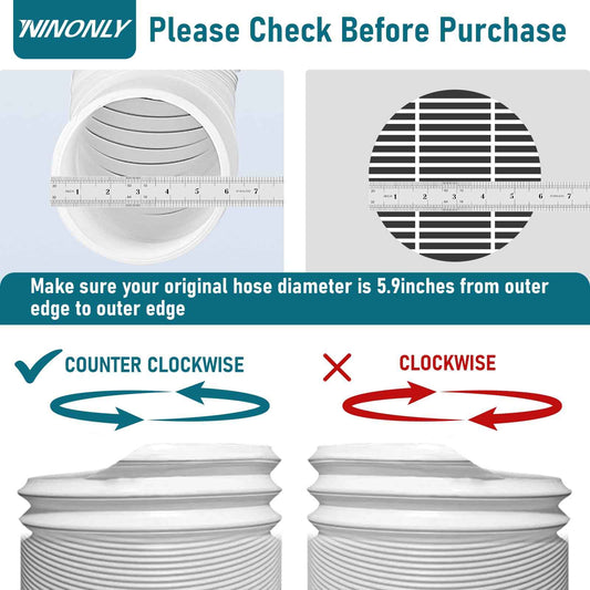 Portable Air Conditioner Hose with 5.9" Diameter & 80" Length Anti-Clockwise Thread, Universal Portable AC Exhaust Hose Air Conditioner Parts & Accessories 🍁 All In One Marketplace Canada