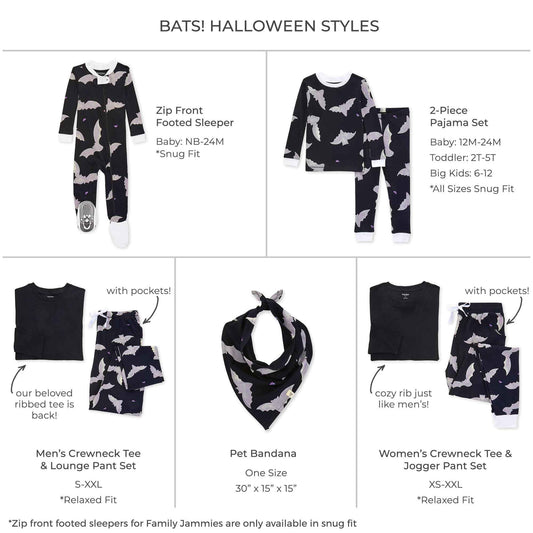 Burt's Bees Baby and Family Matching Holiday Organic Cotton Pajamas, Halloween Bats, 12 Months