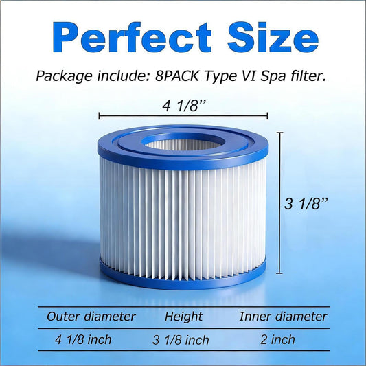 KGC 8 Pack Type VI Hot Tub Spa Filters Compatible with Coleman Saluspa 90352E 58323E 90427E, Lay-Z-Spa Hot Tub Filter Cartridge, Inflatable Hot Tub Filters Replacements Swimming Pool Pump Filter 🍁 All In One Marketplace Canada