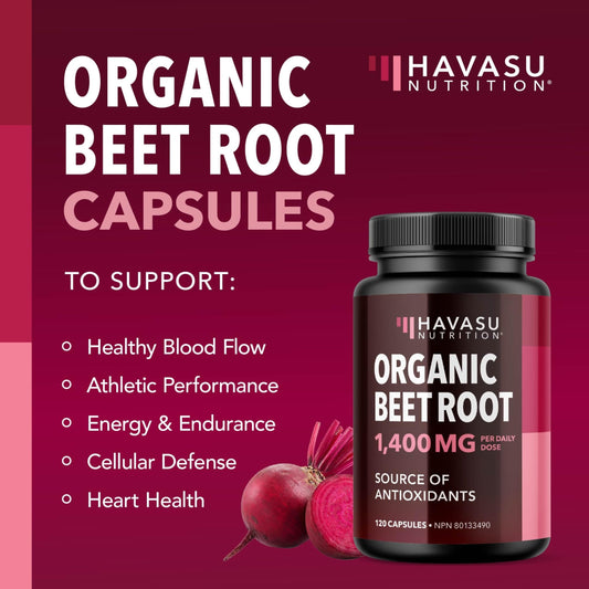 Organic Beetroot Capsules 1400MG | Potent Nitric Oxide for Healthy Blood Flow Support & Energy | 700MG Beetroot Powder Per Capsule | Nitric Oxide Supplements for Men & Women | Made in Canada | 120 Ct 🍁 All In One Marketplace Canada