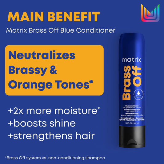 MATRIX Brass Off Blue Conditioner, Removes Brassy Orange Undertones, Tones Brunettes, Brown and Dark Blonde Hair, Color Depositing Conditioner for Color Treated Hair, Salon, Vegan 🍁 All In One Marketplace Canada