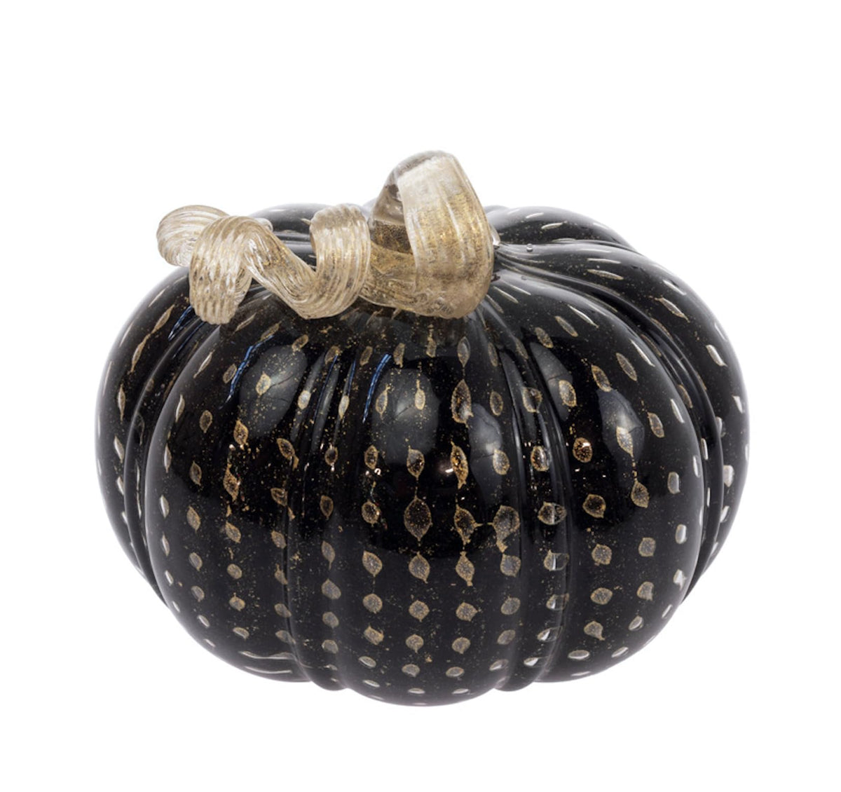 Boston International Hand Blown Glass Pumpkin Tabletop Mantel Shelf Fall Autumn Thanksgiving Halloween Decorations for Home, Small, Black & Gold