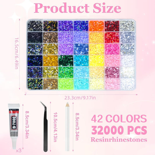 42 Colors 32000Pcs Jelly Rhinestones Bedazzling Kit, 3mm Multicolor Flatback Gems for Crafting, Bedazzle Kit with Tweezers Pen 3Pcs B7000 Glue for Clothes Book Shoes Nails Art Makeup 🍁 All In One Marketplace Canada