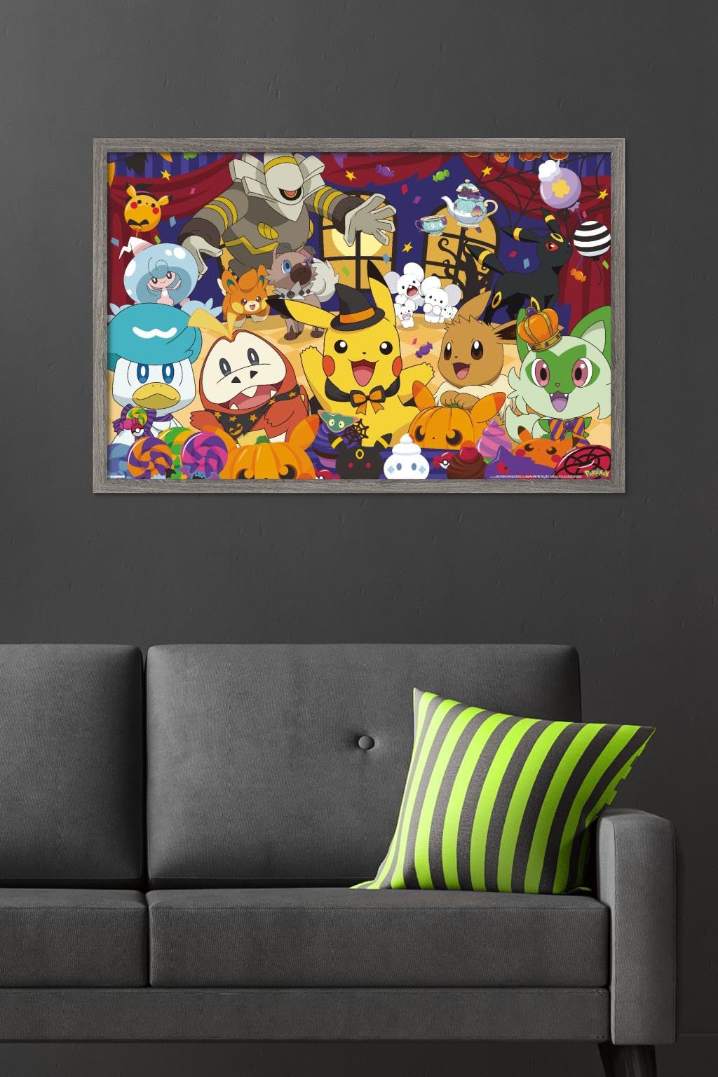 Pokémon: Halloween Party- Group Wall Poster, 34L" x 22.4W", Barnwood Framed Version