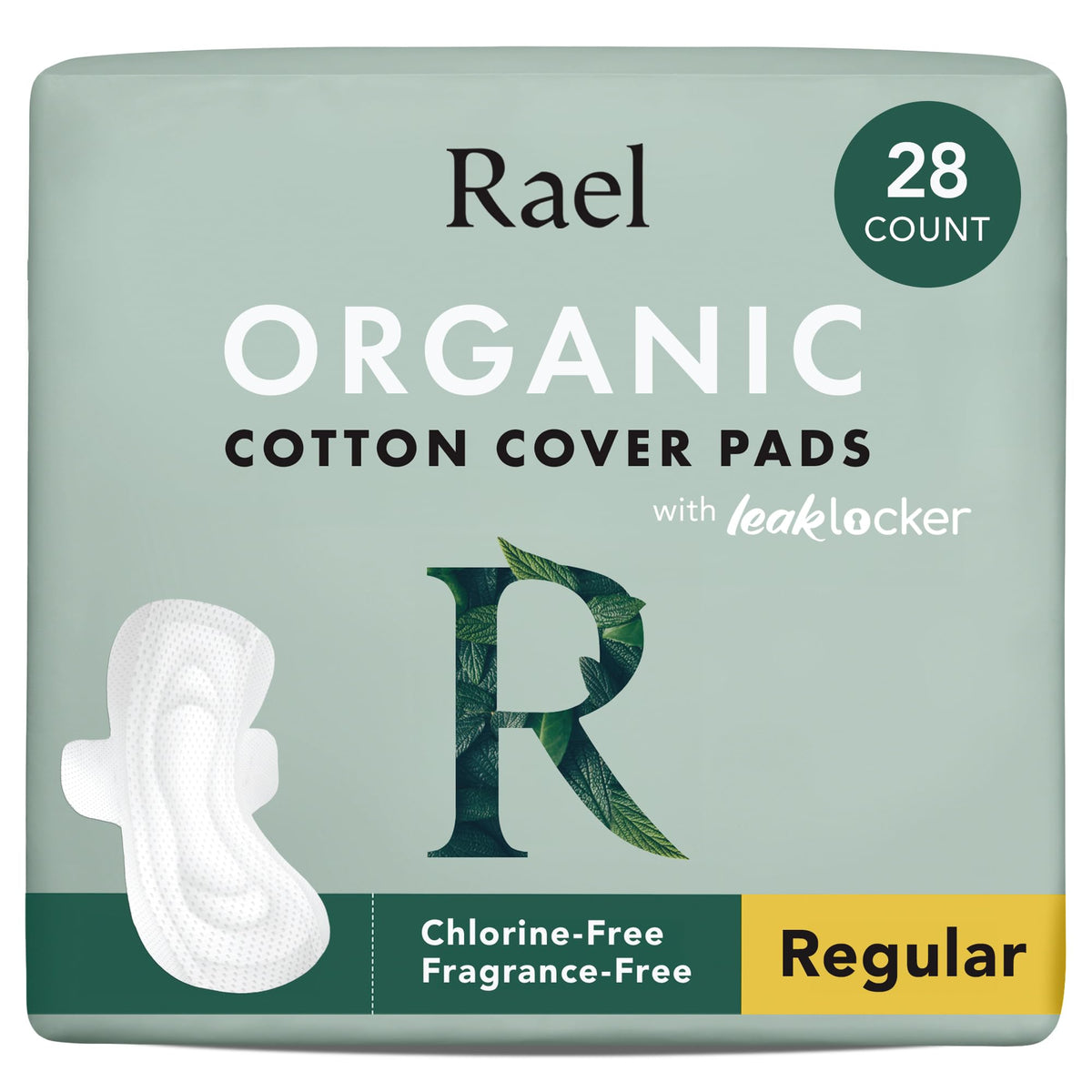 Rael Organic Cotton Cover Pads - Regular Absorbency, Unscented, Ultra Thin Pads with Wings for Women (Regular, 28 Count) 🍁 All In One Marketplace Canada
