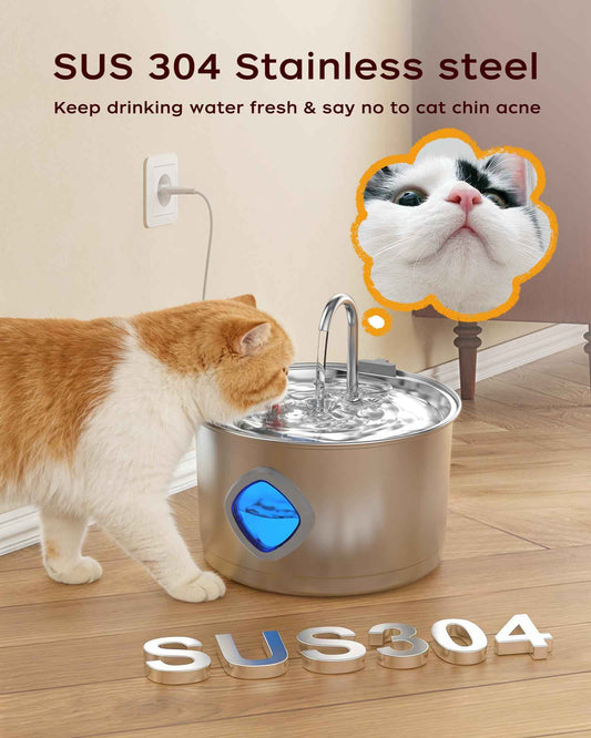 Quiet Cat Water Fountain, 2.8L/94oz Stainless Steel Cat Fountain, Ultra-Silent 25dB Pump, Pet Water Dispenser for Indoor Cats, Easy Clean, Visible Water Level(2.8L,with 2 Filters and 2 Sponges) 🍁 All In One Marketplace Canada