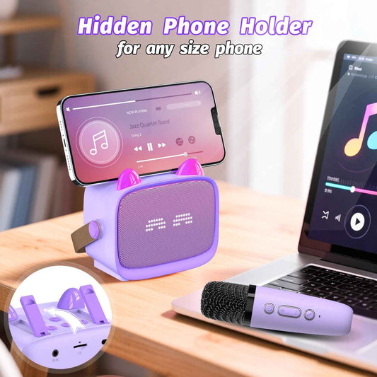 Mini Karaoke Machine Toys Gifts, Kids Portable Bluetooth Speaker with 2 Wireless Microphone and LED, Christmas Birthday Gift Idea for Girls Boys 3-12 + Year Old, Noisemaker Toys for Party (Purple) 🍁 All In One Marketplace Canada
