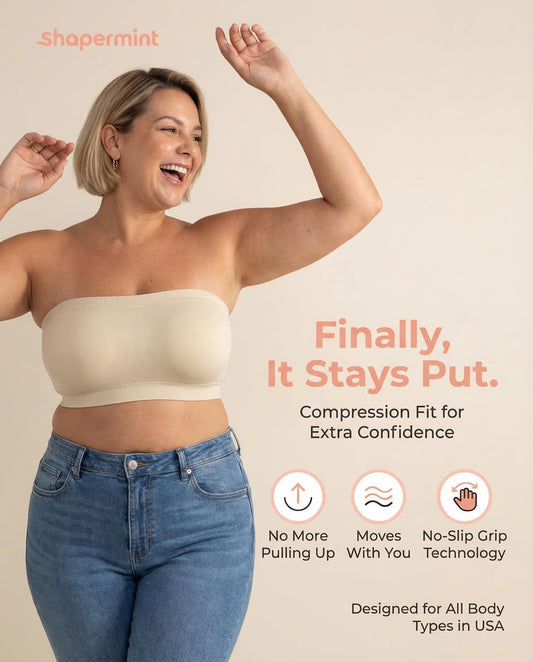 SHAPERMINT Convertible Strapless Bras for Women - Compression Wireless Bandeau Bra Top Beige 🍁 All In One Marketplace Canada