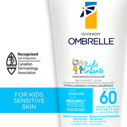 Garnier Ombrelle Kids Sunscreen Lotion SPF 60, Formulated for Sensitive Skin, Body Sunscreen, Fragrance-Free, Very High Broad-Spectrum UVA/UVB Protection, Water Resistant, 200ml 🍁 All In One Marketplace Canada