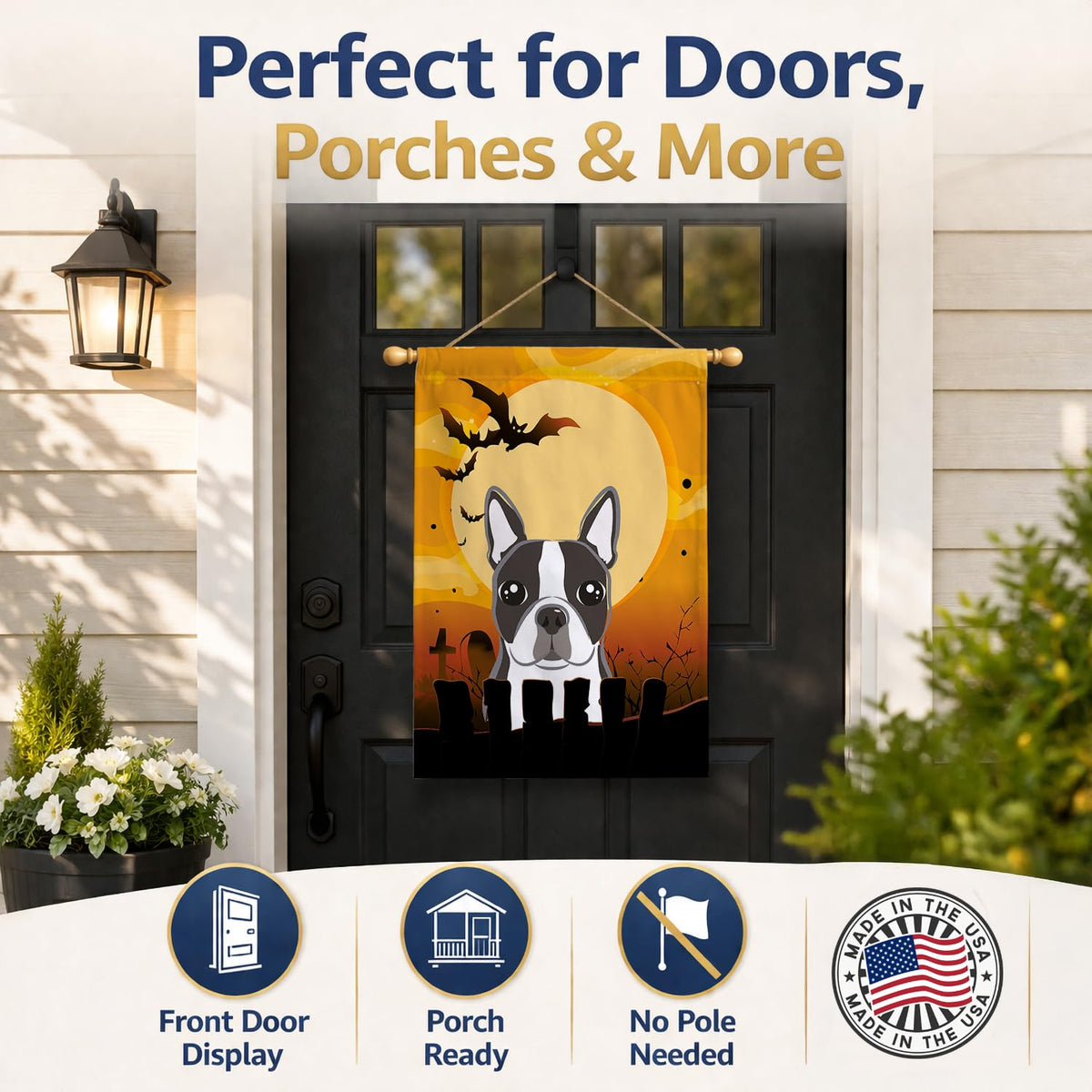 Caroline's Treasures BB1761CHF Halloween Boston Terrier Canvas House Size Flag, Multicolor, Large