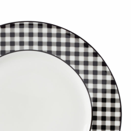 Lenox Gingham Black Halloween Porcelain Dinner Plate Set for 4