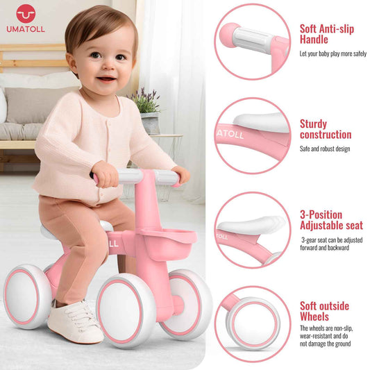 Umatoll Baby Balance Bike Toys for 1 Year Old Girls Gifts, Adjustable Seat Baby Walker, First Birthday Gifts, 12-24 Months Toddler Ride on Toys with Removable Basket, Pink 🍁 All In One Marketplace Canada