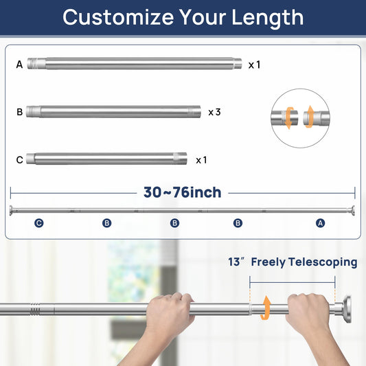 Shower Curtain Rod 30 to 76 Inches, 1 Inch Adjustable Spring Tension Stainless Steel Shower Rod No Drill for Bathroom, Closet, Window, Room Divider, Never Rust, Non Slip, Chrome 🍁 All In One Marketplace Canada