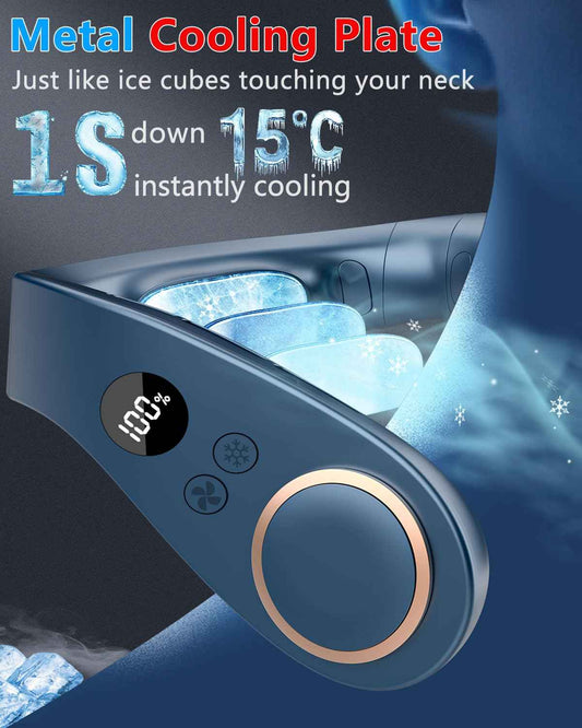Sizet Neck Fan with Cooling Plate-USB 5500mAh Battery,24H Cooling,5 Speeds&3 Cooler Modes LED Display,Wearable Mini Portable Personal Fan,Quiet Neck Cooler for Women, Men, Kids, Travel, Outdoor, Blue 🍁 All In One Marketplace Canada