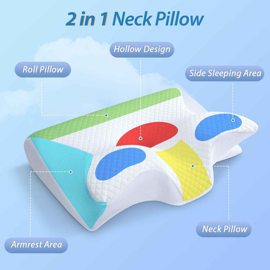 HOMCA Memory Foam Pillow, 2 in 1 Cervical Pillow for Neck Pain Relief, Ergonomic Neck Support Pillows for Side Back Stomach Sleepers with Breathable Pillowcase(White) 🍁 All In One Marketplace Canada