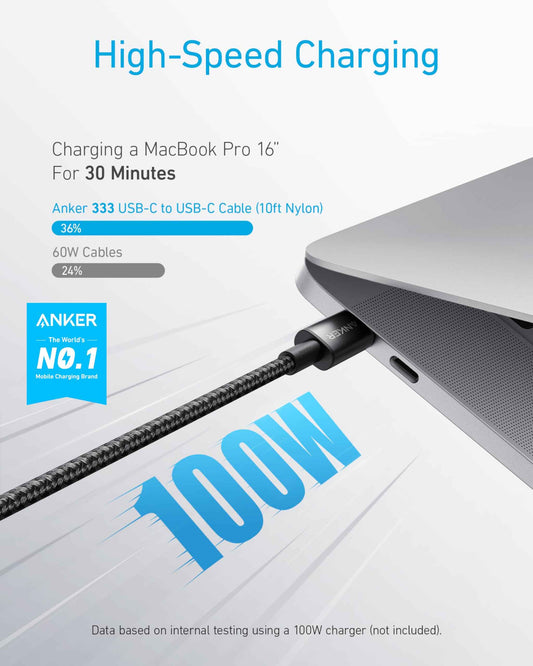 Anker USB C to USB C Cable (10FT, 2Pack), Type-C 100W Charger Cord Fast Charging for iPhone 17/16 Series,MacBook Pro 2020,Pixel and More(USB 2.0,Black) 🍁 All In One Marketplace Canada