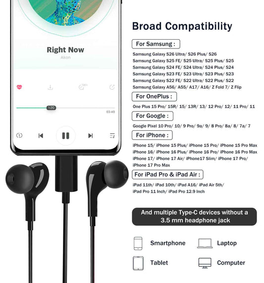 USB C Headphones for Samsung Galaxy S26 Ultra S25 S23 S22 S24 S21 A56 A55 A26 A35 A16 5G Magnetic in-Ear USB C Earbuds with Microphone Type C Earphones for iPhone 15 16 17 Pro Max Pixel 9 8 7 6 Pro 🍁 All In One Marketplace Canada