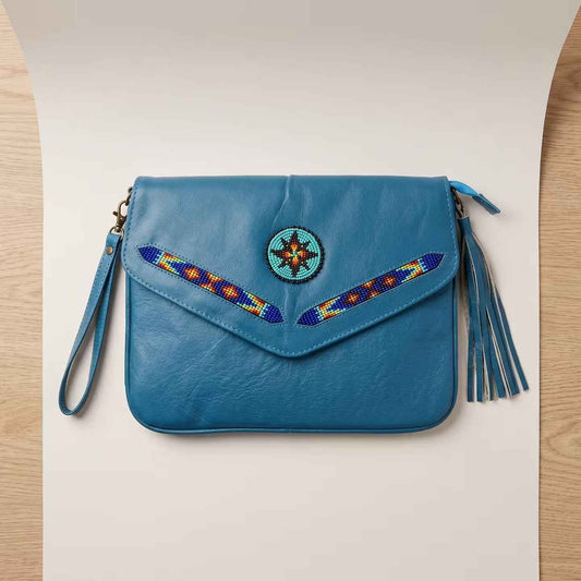 Leather beaded Crossbody bag(Turquoise )