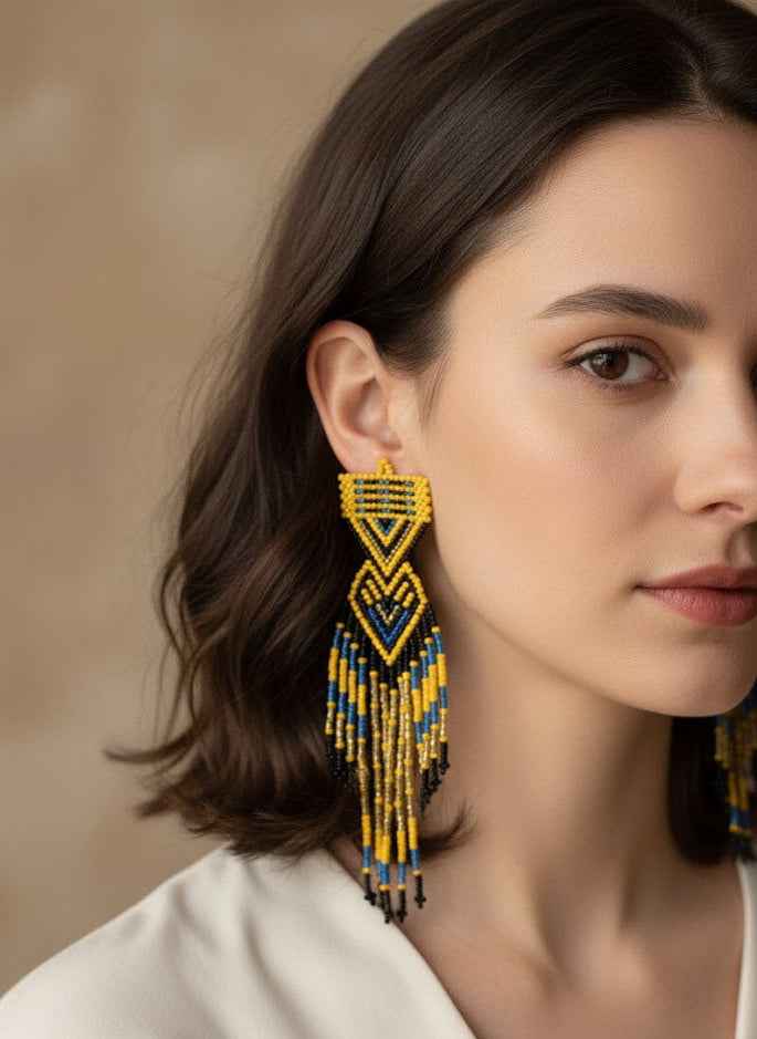 Yellow and Black Sunset Path Beaded Earrings
