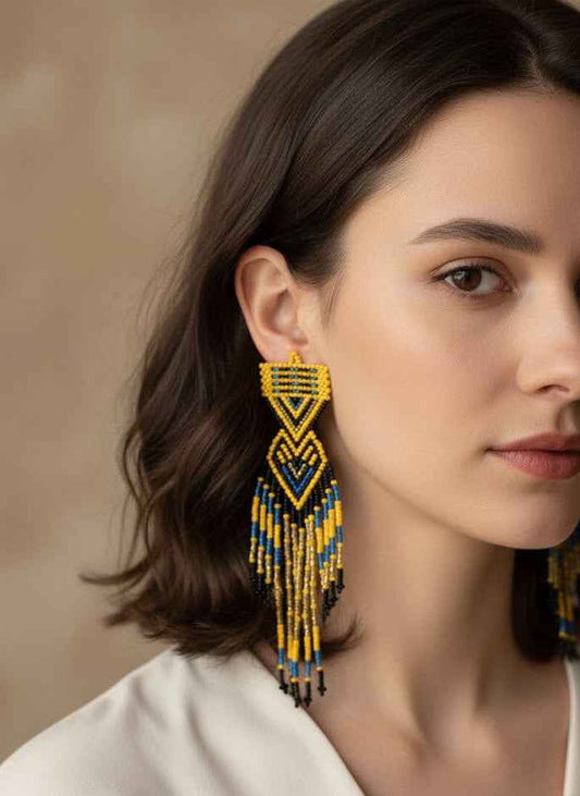 Yellow and Black Sunset Path Beaded Earrings