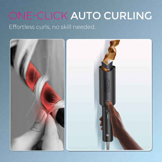TYMO CURLPRO Automatic Rotating Curling Iron - Beach Waves Curling Wand, Portable Hair Curler, 500 Million Ionic, Dual Voltage & Lightweight for Travel, Ceramic Coating, Metallic Gray 1 1/4 inch 🍁 All In One Marketplace Canada