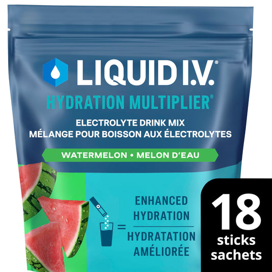Liquid I.V. Hydration Multiplier Electrolyte Drink Mix - Enhanced Hydration Electrolyte Powder with Vitamins B3, B5, B6, B12 and C -18x On-the-go Sticks for Workout and Travel - Watermelon 🍁 All In One Marketplace Canada