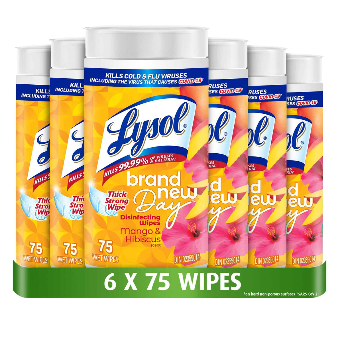 Lysol Disinfecting Wipes, Mango Hibiscus, Thick Strong Wipe, Kills 99.99% of Viruses & Bacteria, Bulk Pack of 6, 450 Count (6 x 75 count) 🍁 All In One Marketplace Canada