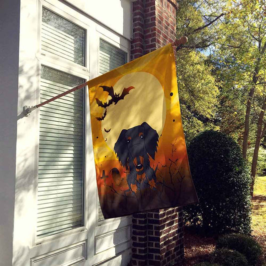 Caroline's Treasures BB4393CHF Halloween Wire Haired Dachshund Black Tan Flag Canvas House Size, Large, Multicolor