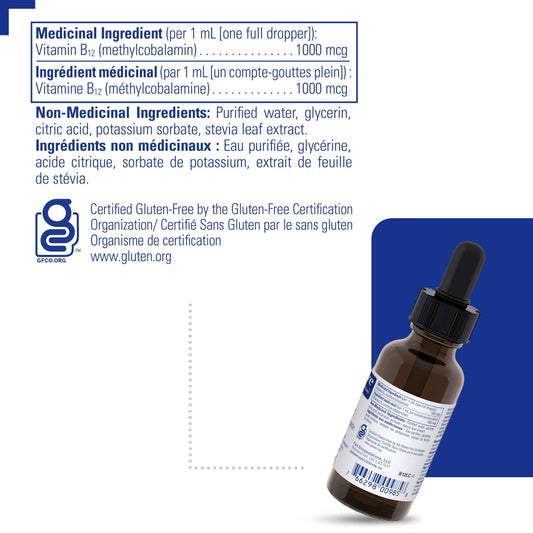 Pure Encapsulations B12 Liquid - B12 as Methylcobalamin - For Energy Metabolism & Red Blood Cell Formation - Liquid Drops - 30 mL 🍁 All In One Marketplace Canada