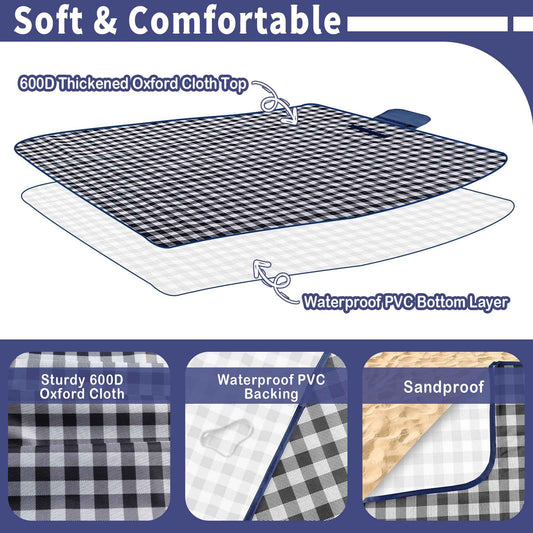 Extra Large Outdoor Picnic Blanket, 79"x79" Waterproof Picnic Mat, Sandproof Beach Blanket Portable Camping Blanket Lightweight for Park Beach Camping Courtyard (Dark Blue) 🍁 All In One Marketplace Canada