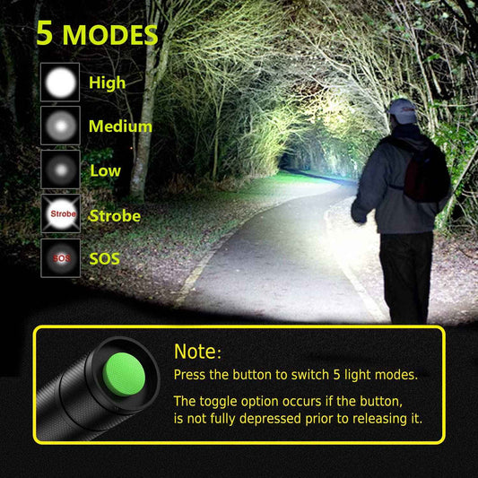 LED Flashlight, Ultra Bright XML T6 Handheld Flashlights - High Lumen, Zoomable, 5 Modes, Water-Resistant - Perfect for Camping Biking Home Emergency or Gift-Giving(2 Pack) 🍁 All In One Marketplace Canada
