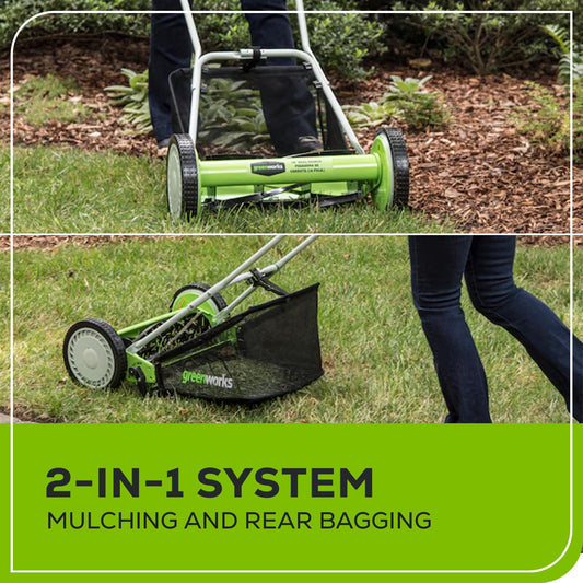 Greenworks 16-Inch Reel Lawn Mower with Grass Catcher 25052,Black/Green, 47" D x 22" W x 29.75" H 🍁 All In One Marketplace Canada