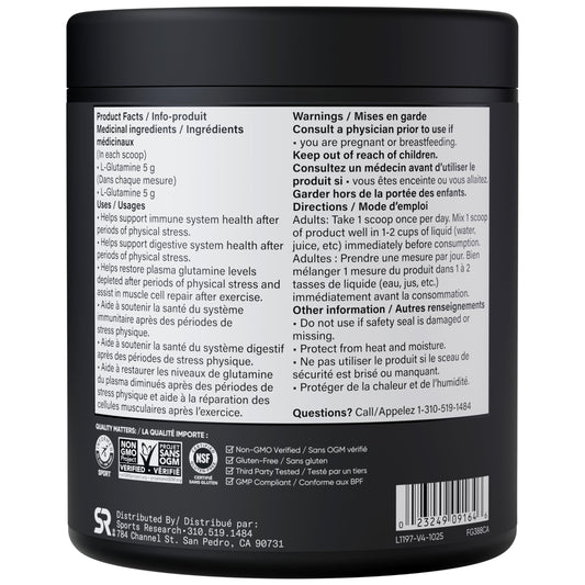 Sports Research® L-Glutamine Powder - Workout Recovery Support, Immune Health & Gut Health Support - Easy to Mix Powder - 5g Per Serving - 300g Container Size for Daily Supplement Use 🍁 All In One Marketplace Canada