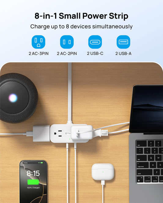 TROND Surge Protector Power Bar with 4 USB Ports(2 USB C), 5FT Slim Flat Plug Extension Cord Indoor, 4 Widely Spaced Outlets, 900J, Wall Mount, Small Power Strip for Office Dorm Home Essentials, White 🍁 All In One Marketplace Canada