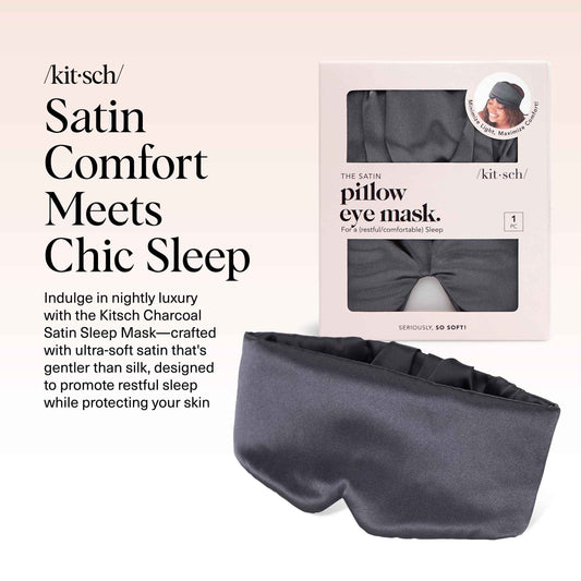 Kitsch Satin Sleep Mask - Eye Masks for Sleep, Softer Than Silk Satin Sleeping Mask Blindfold and Sleep Masks for Women and Men, Eye Care Travel Essentials - Charcoal Black 🍁 All In One Marketplace Canada