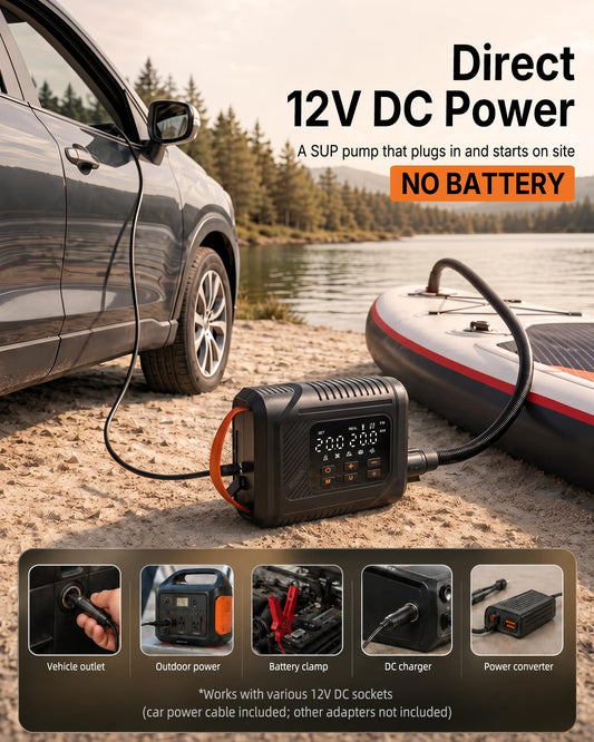 12V DC Paddle Board Pump, Electric Portable SUP Air Pump with Car Cigarette Lighter, Preset Pressure & Auto-Off, Dual-Stage Fast Inflate/Deflate, 20 PSI Max, 7 Nozzles for Paddleboards, Kayaks, Boats. 🍁 All In One Marketplace Canada