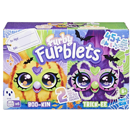 Furby Furblets 2 Pack of Fall Edition Mini Friends Trick-Ee & Boo-Kin, Electronic Halloween Plush Toys for Girls & Boys 6+, Multicolor