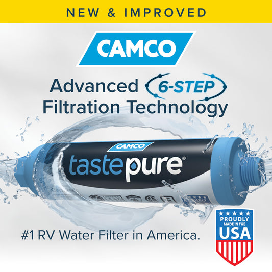 Camco Tastepure RV Water Filter - New & Advanced RV Inline Water Filter with Flexible Hose Protector - GAC & KDF Filtration - Made in USA - Camping Essentials for Fresh Drinking Water (40013) 🍁 All In One Marketplace Canada