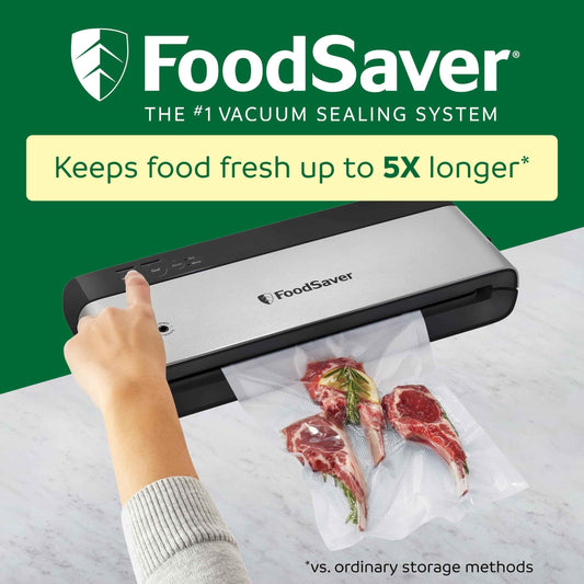 FoodSaver PowerVac Compact Vacuum Sealer Machine w/ Vertical Storage | 5 Airtight Vacuum Seal Bags & 1 Roll | VS0150 | Stainless Steel / Black 🍁 All In One Marketplace Canada