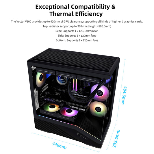Lian Li Vector V100 ATX Mid-Tower PC Case with 4 ARGB PWM Fans, Black 🍁 All In One Marketplace Canada