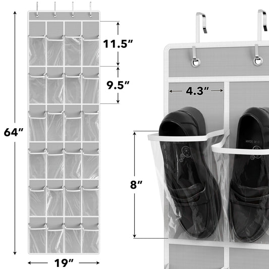 SimpleHouseware Crystal Clear Over The Door Hanging Shoe Organizer, 24 Pockets, Grey (162.6 cm H x 48.6 cm W) 🍁 All In One Marketplace Canada