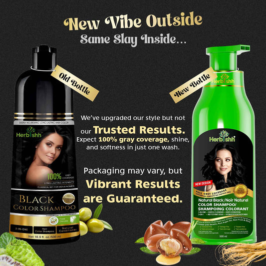 Herbishh Black Hair Dye Shampoo (500 mL), 3 in 1 Demi Permanent Hair Color Shampoo for Grey Coverage in 5-15 Minutes, Ideal for Women & Men. Ammonia-Free 🍁 All In One Marketplace Canada