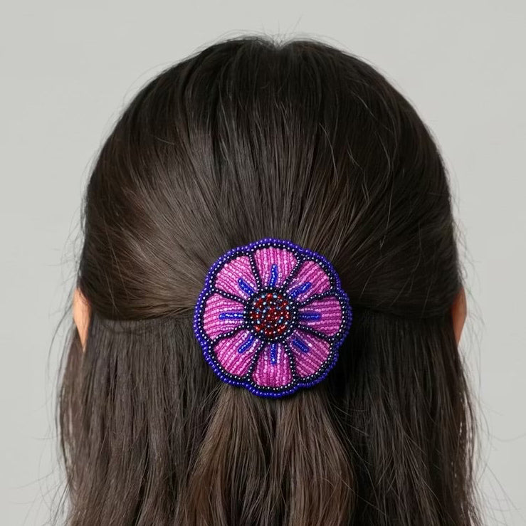 Pink/Purple Beaded Flower Barrette