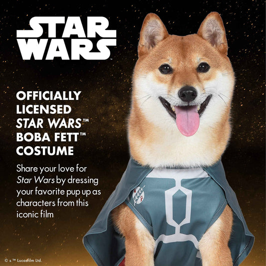 Star Wars for Pets Boba Fett Halloween Dog Costume - Officially Licensed Star Wars Bounty Hunter Dog Costume with Attached Cape, Machine Washable Polyester, Size Large