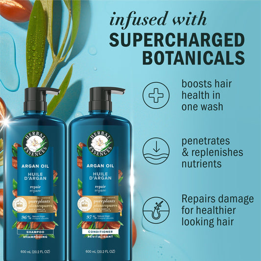 Herbal Essences, Argan Oil Paraben Free Shampoo and Conditioner, Dual Pack, Hair Repair, with Certified Camellia Oil and Aloe Vera, For All Hair Types, Especially Damaged Hair, 600 mL Each 🍁 All In One Marketplace Canada