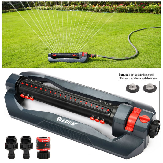 Eden 96212 Turbo Oscillating Sprinkler | Covers Up to 4,400 sq. ft., 18 Precision Nozzles, Adjustable Range, Flow Control, Triple Nozzle Width Switches, Turbo Drive Motor, Quick Connect Bundle 🍁 All In One Marketplace Canada