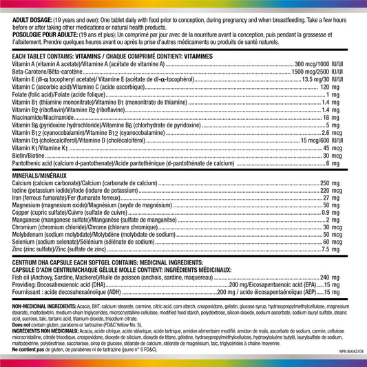 Centrum Prenatal Multivitamins/Minerals with Folic Acid and DHA Multivitamins Supplement with Omega 3, 60 Prenatal Tablets & 60 DHA Softgels (120 Total Count) (Packaging May Vary) 🍁 All In One Marketplace Canada