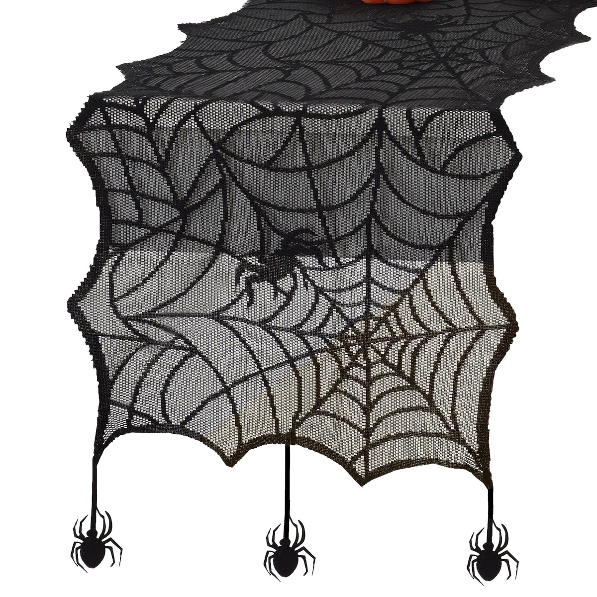 Elrene Home Fashions Crawling Halloween Spider Lace Table Runner, 13" x 70", Black